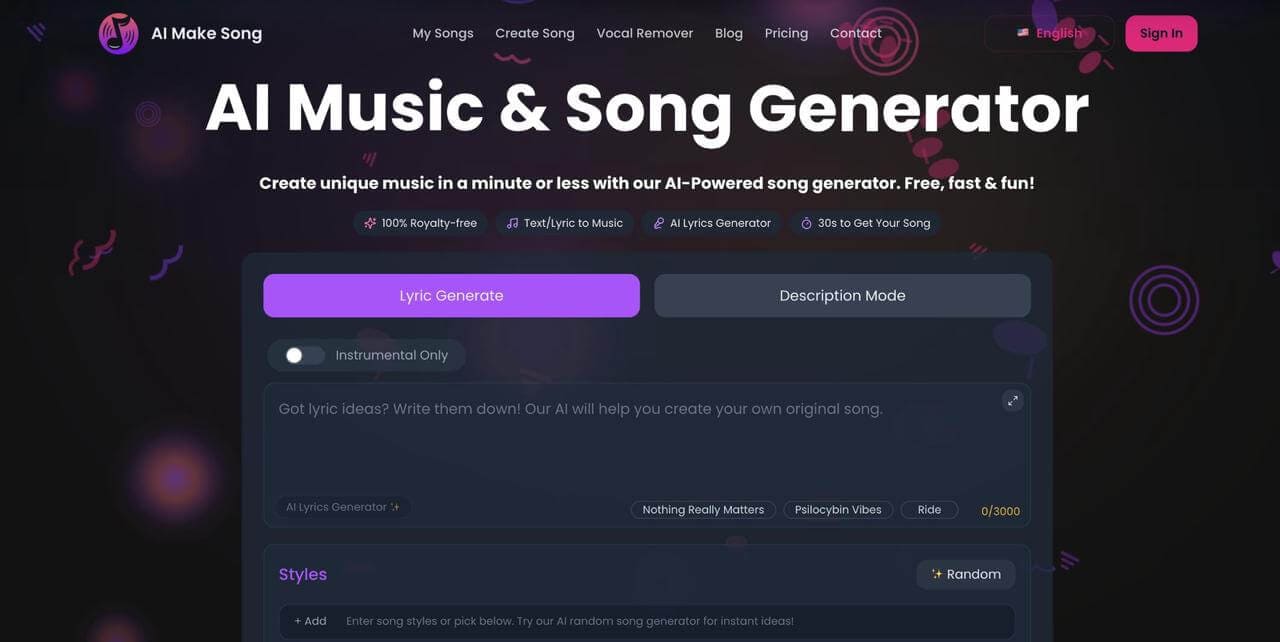 Página principal de AI Make Song