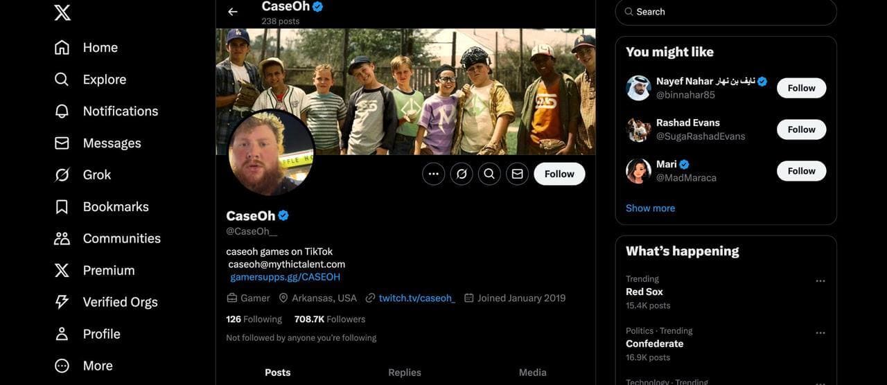 Perfil de Twitter de Caseoh