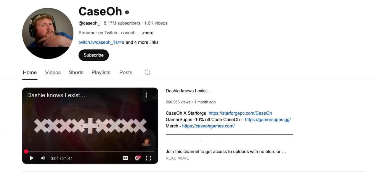 Perfil de YouTube de Caseoh