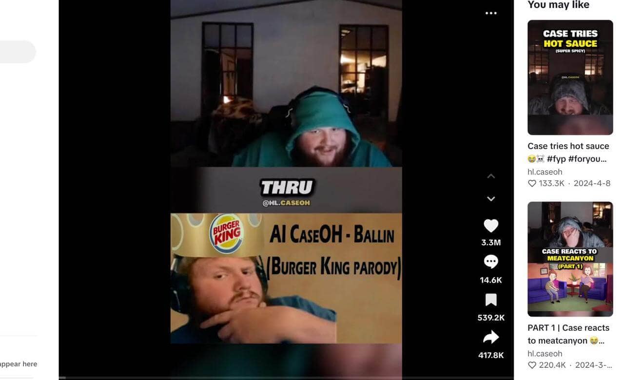 Caseoh en el autoservicio de Burger King en TikTok
