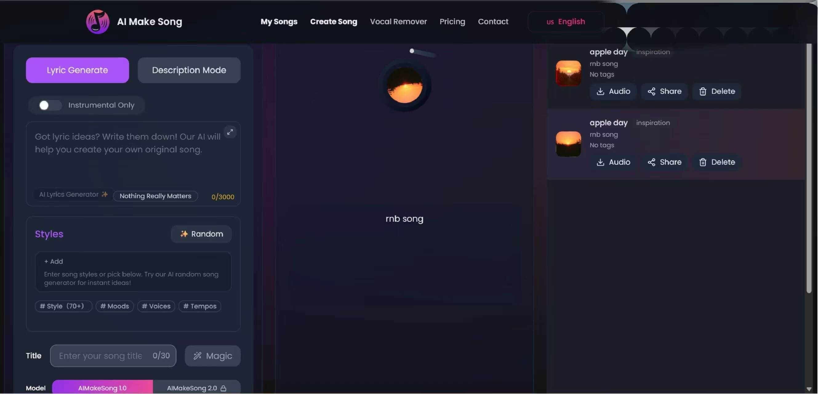 Experiencia Real en Generador de Canciones con IA desde Letras en Línea Gratis: Creando mi Pista R&B 'Día de Manzana'