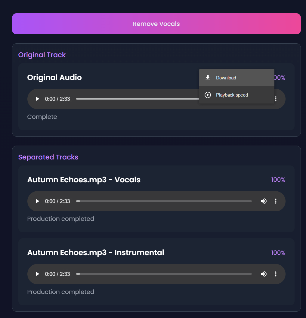 Eliminación de voz con IA